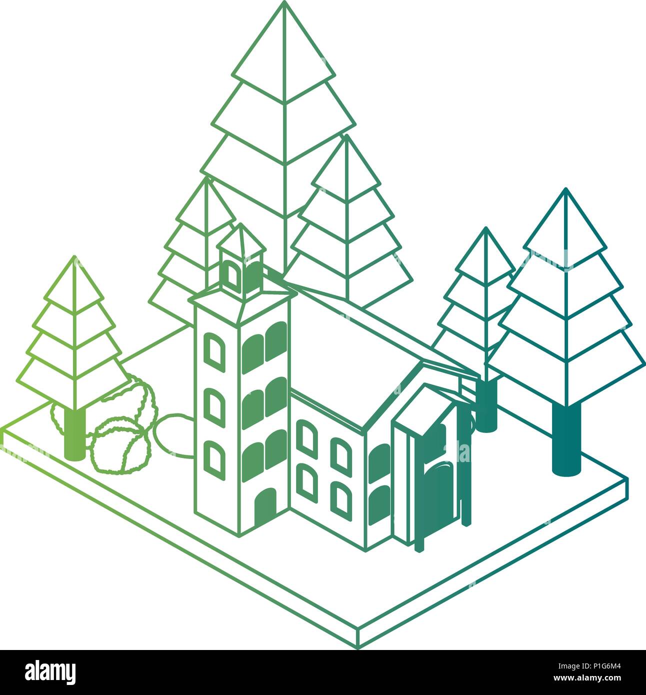 school building with landscape isometric icon Stock Vector Image & Art ...