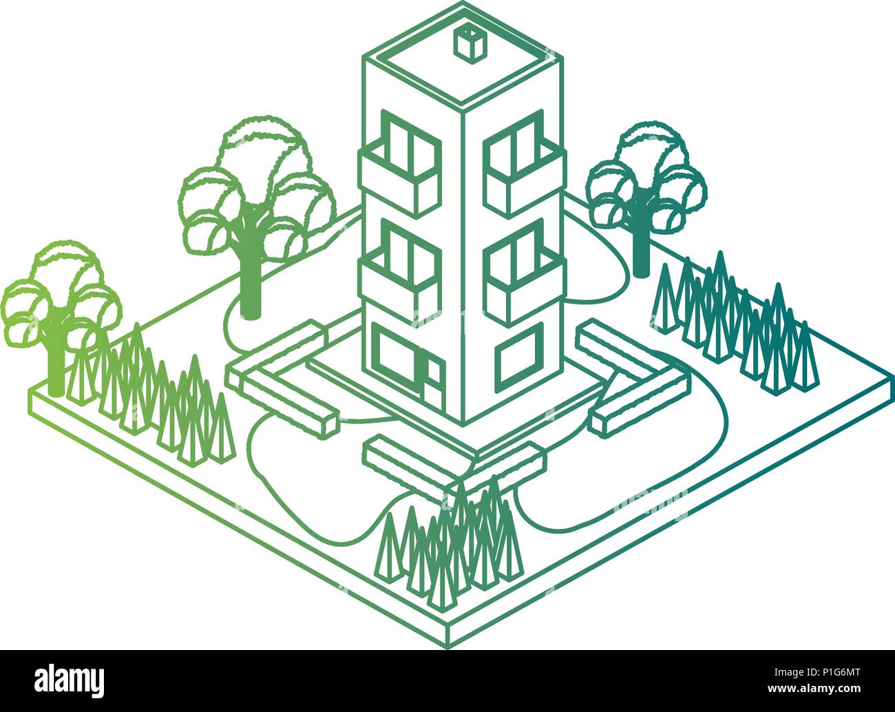 building with landscape isometric icon Stock Vector Image & Art - Alamy