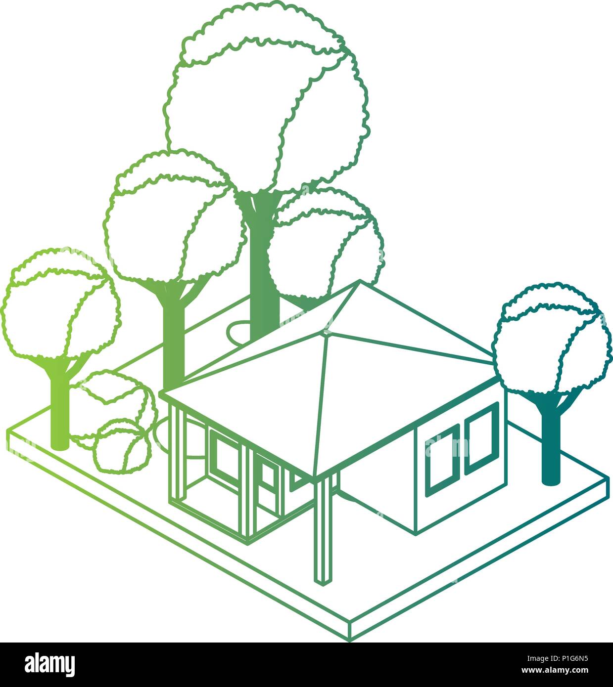 exterior house with landscape isometric icon Stock Vector Image & Art ...