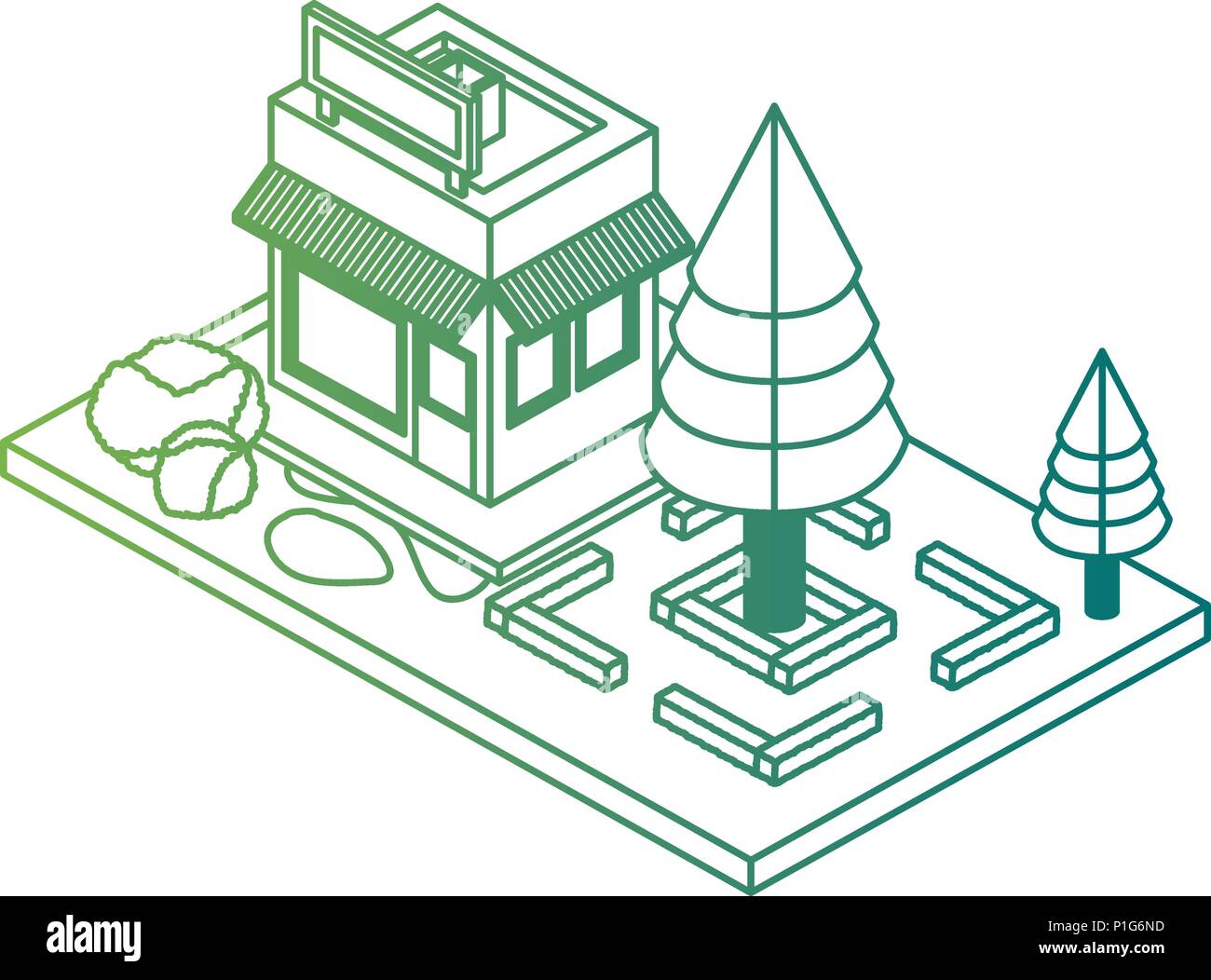 store building exterior with landscape isometric Stock Vector Image ...