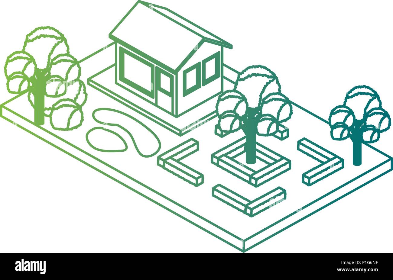 exterior house with landscape isometric icon Stock Vector Image & Art ...