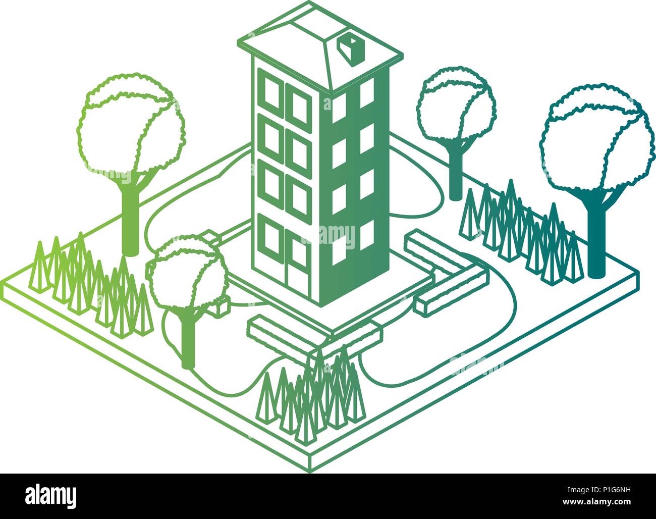 building with landscape isometric icon Stock Vector Image & Art - Alamy