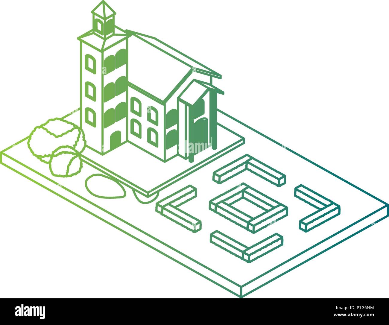 school building with landscape isometric icon Stock Vector Image & Art ...
