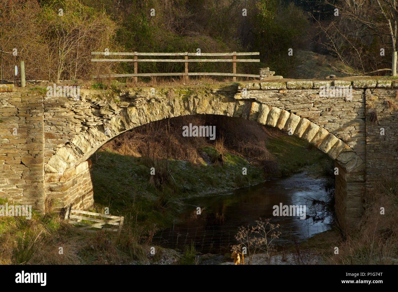 Bowker's Bridge over McCormicks Creek, Dunback, East Otago, South Island, New Zealand Stock Photo