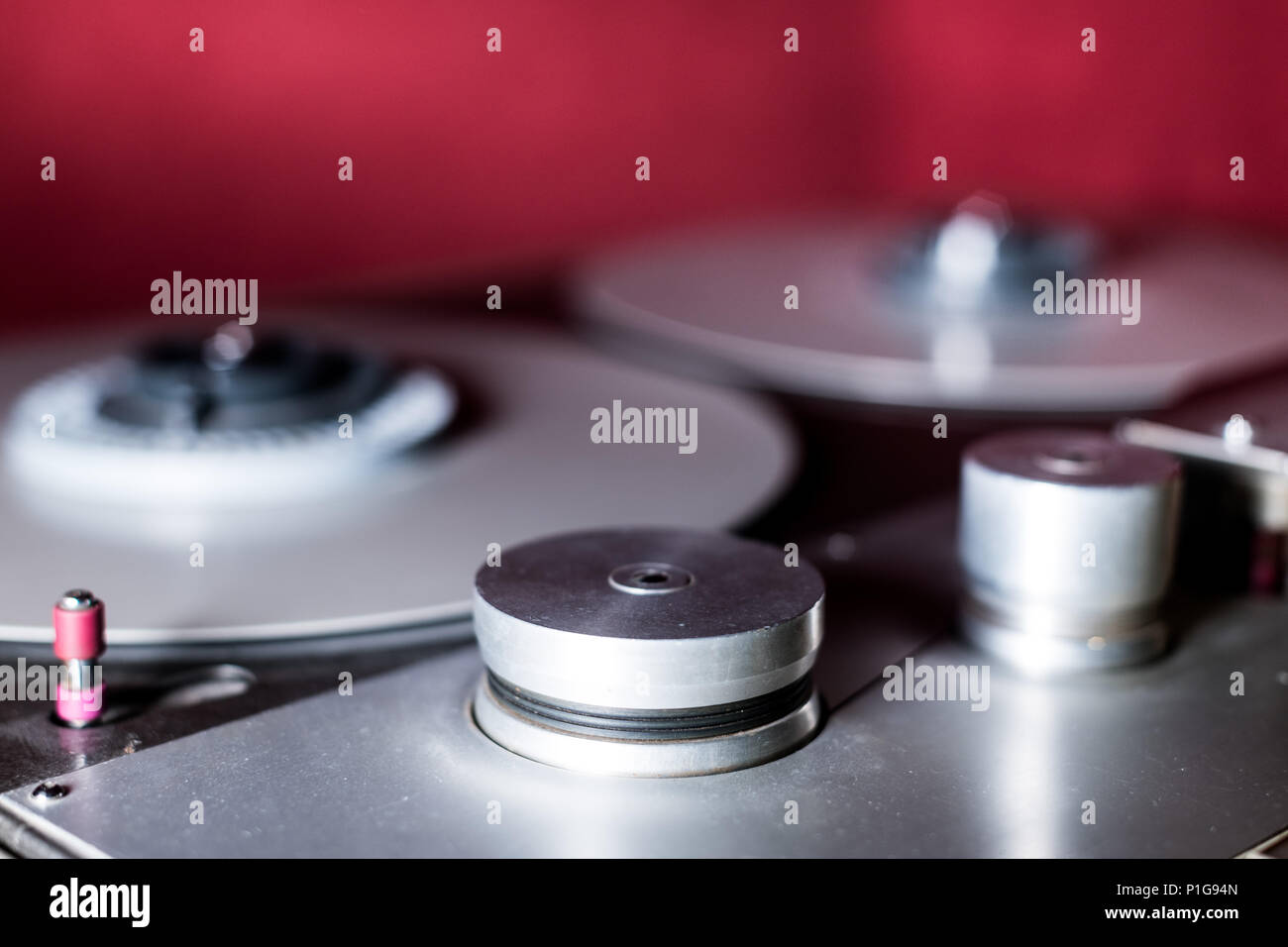 Macro close up of vintage professional analog multitrack one inch