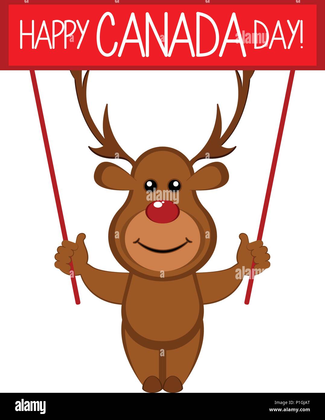Cute moose holding a banner. Canada day. Vector illustration design Stock Vector