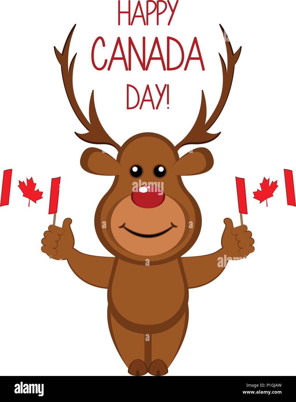 Cute moose holding flags. Canada day. Vector illustration design Stock Vector