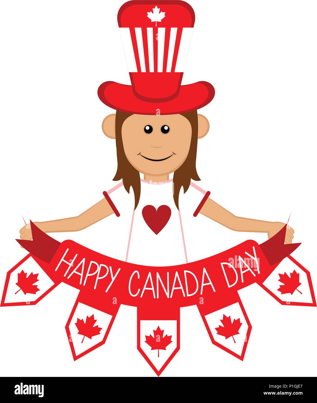 Happy girl holding a ribbon. Canada day. Vector illustration design Stock Vector