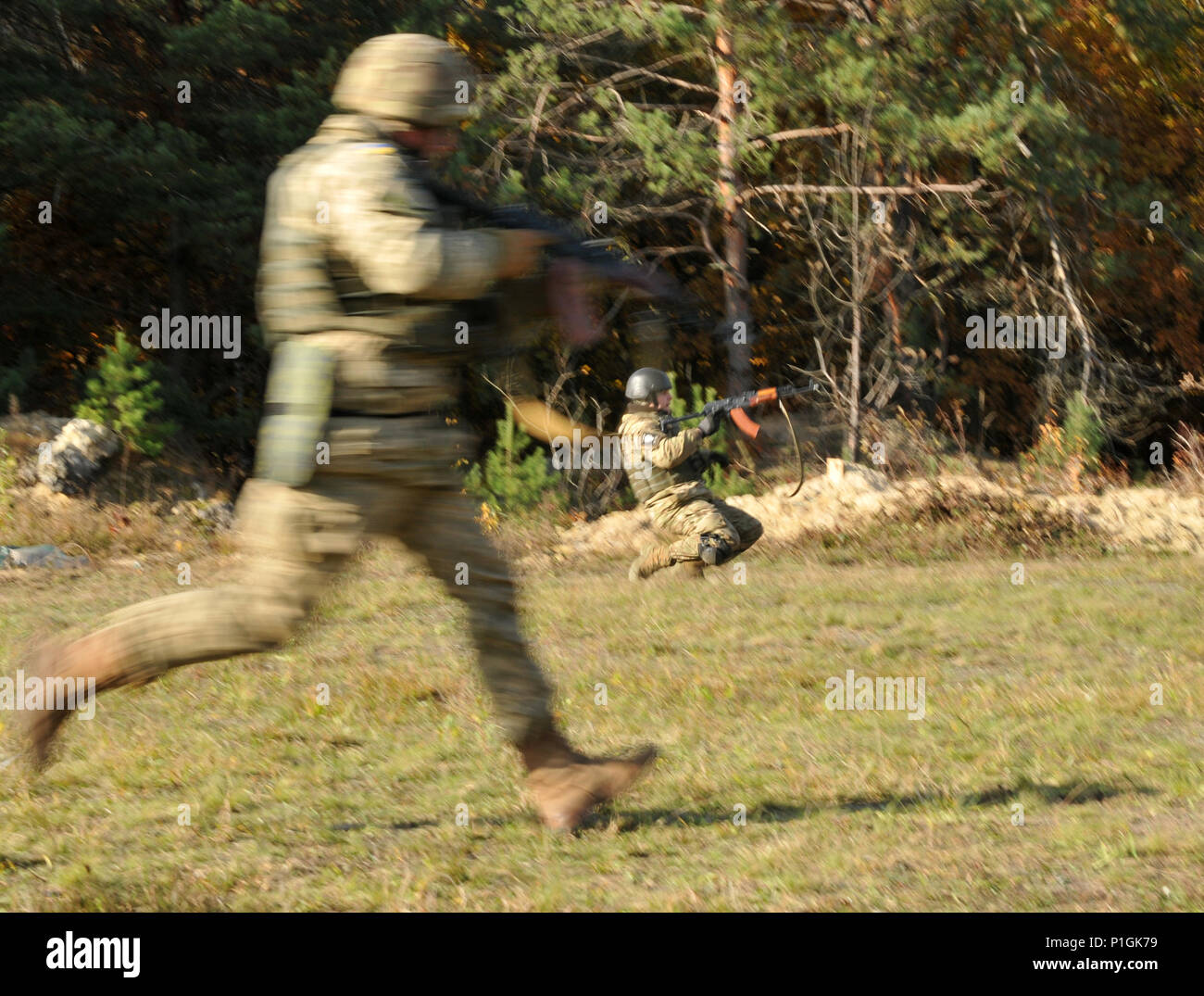 YAVORIV, Ukraine-- Two Ukrainian soldiers with the 1st Battalion, 80th ...