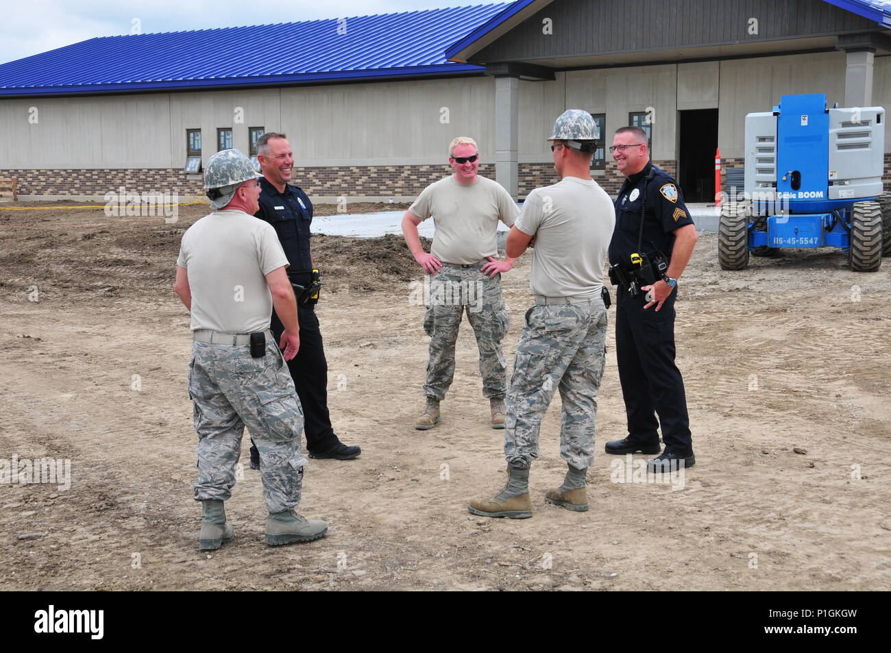 Pennsylvania Air National Guardsmen with the 171st Air Refueling Wing Civil Engineer Squadron deployed to Lincoln, Nebraska, to continue construction work on the Lincoln Police Department’s new Law Enforcement Training Center, August, 2016.  The project, part of the Innovative Readiness Training program, provided 171 CES members training while addressing public and civil-society needs.   (Air National Guard photo by Staff Sgt. Allyson L. Manners) Stock Photo