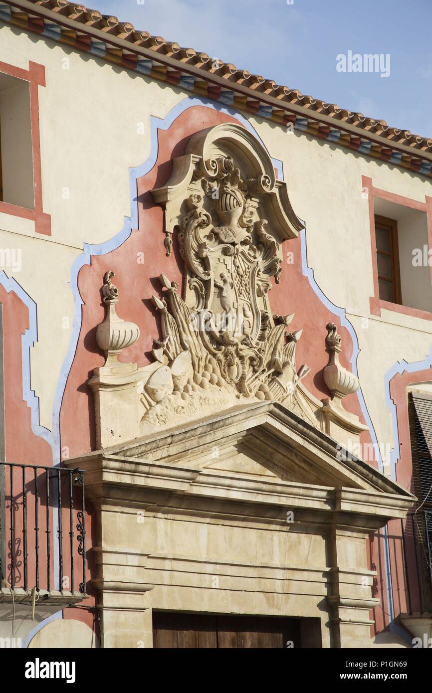 SPAIN - La Huerta de Murcia (district) - MURCIA. Abanilla; fachada de la Casa - Palacio de Cabrera (renacentista). Stock Photo