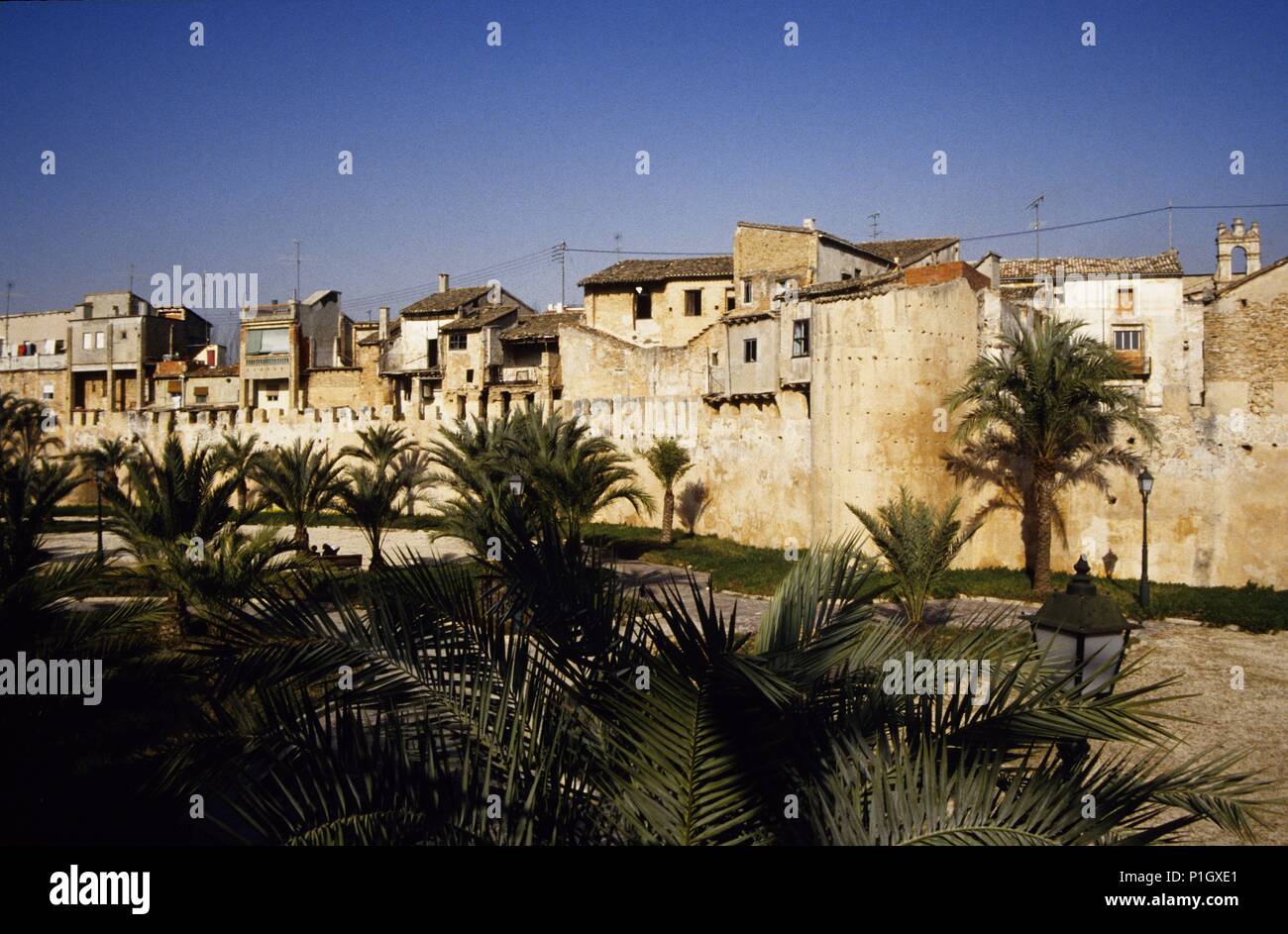 Alzira, vista, murallas, palmeras. Stock Photo