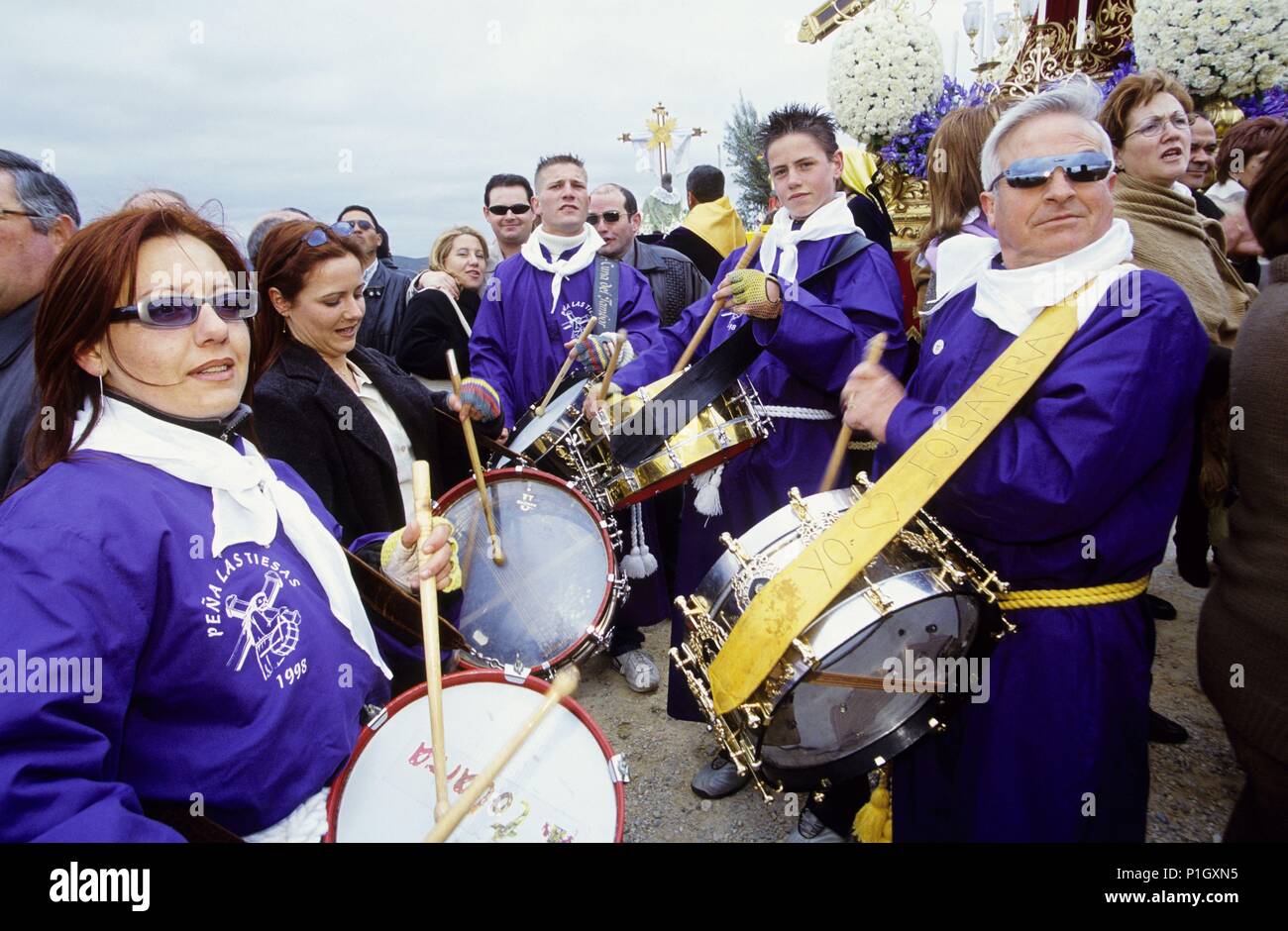 Tobarra; 'tamborada' (big drum procession) at the Holy Week / Semana Santa. Stock Photo