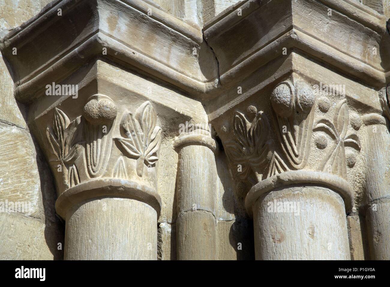 SPAIN - Tafalla (district) - NAVARRA. Eslava; Iglesia de san Miguel (detalle románico de portada ). Stock Photo