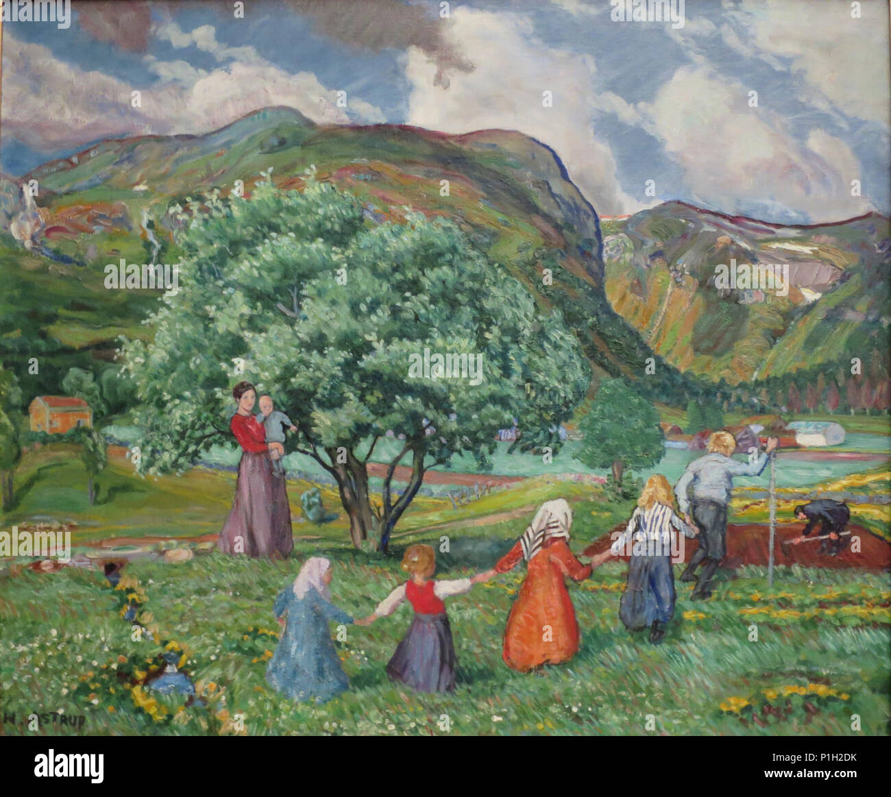 'Summer and Playing Children' by Nikolai Astrup, Bergen Kunstmuseum. Stock Photo