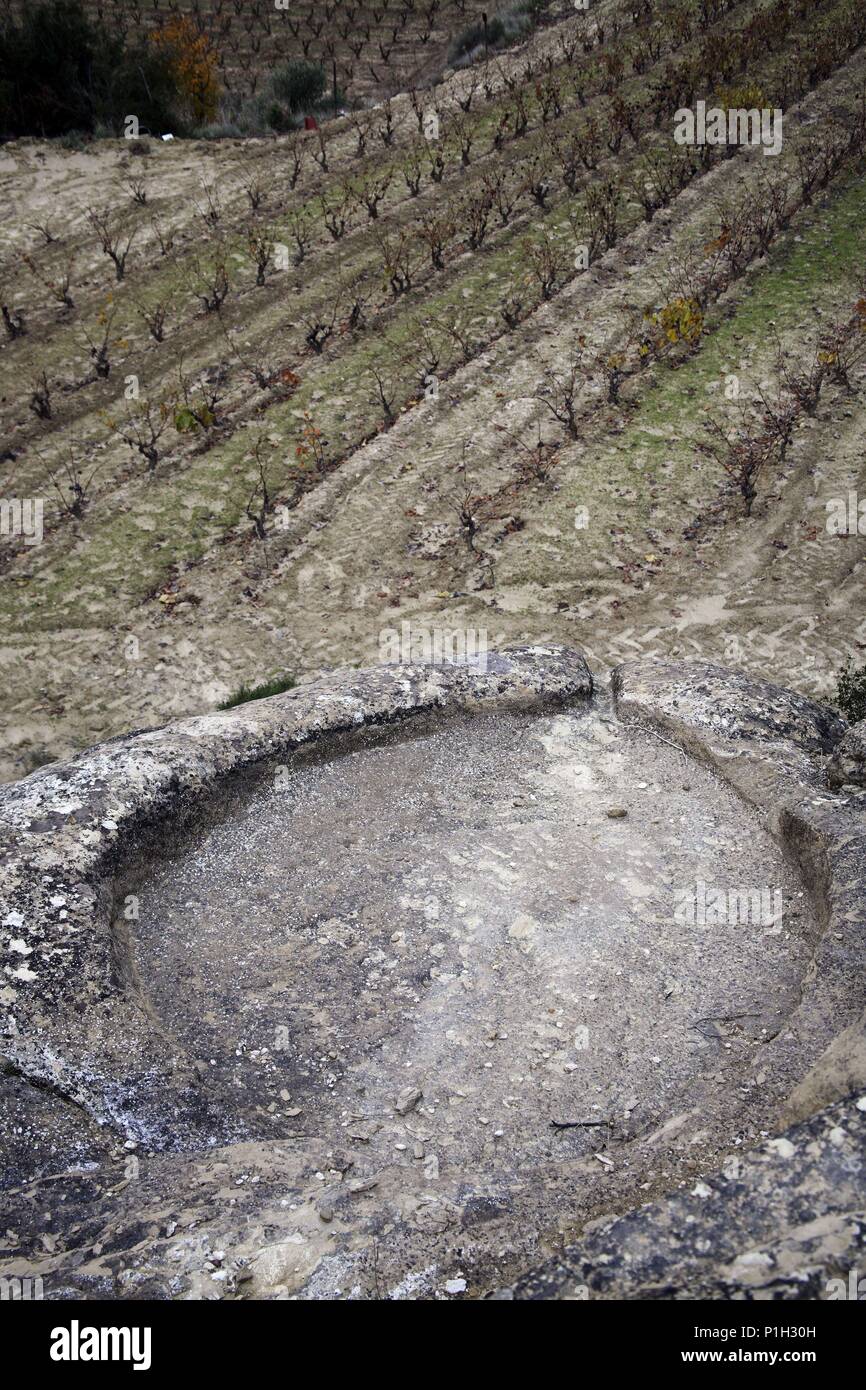 SPAIN - BASQUE COUNTRY - Rioja alavesa (district) - ALAVA. cerca de Samaniego; antiguo 'lagar' tallado en piedra. Stock Photo