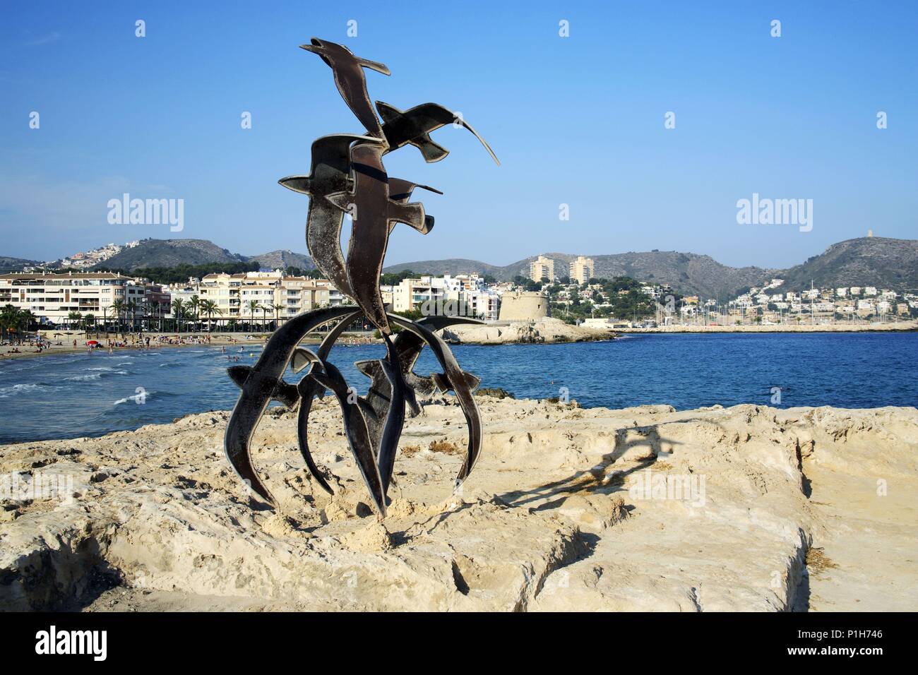 SPAIN - Valencia autonomous region - Marina Alta (district) - Alicante. Moraira; escultura junto a la Playa de L'Ampolla. Stock Photo