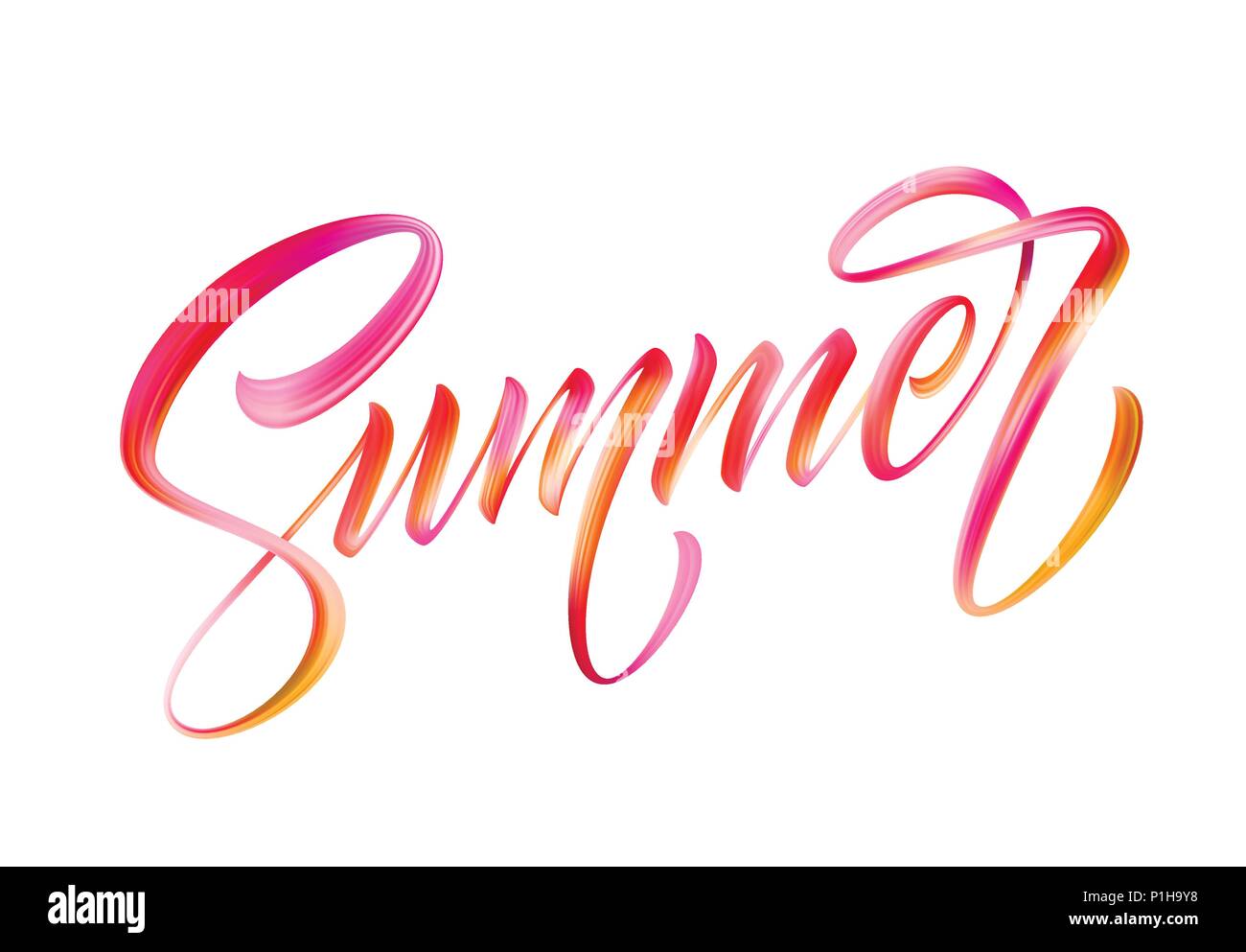 Summer calligraphic lettering. Color brush oil or acrylic paint. Vector illustration Stock Vector