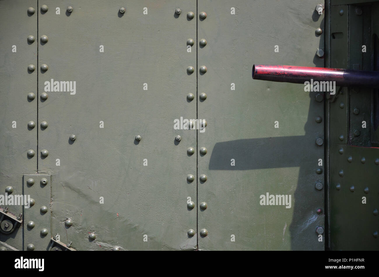 Military Container Rivet Panel The texture of the wall of the tank, made of metal and reinforced with ...
