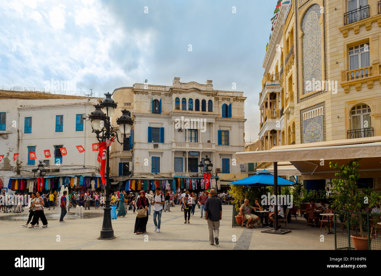 Tunisia, Tunis. September 17, 2016. Building on Victory Square in the center of the city Stock Photo