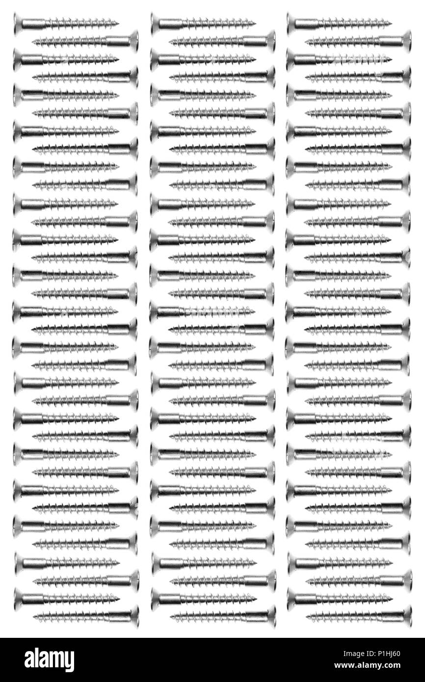 Silver Screws Texture. Construction Tool Equipment Background. Portrait Orientation Poster. Stock Photo