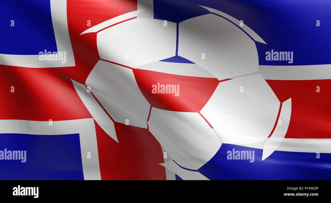 Waving flag of Iceland with a soccer ball icon, 3d rendering Stock ...