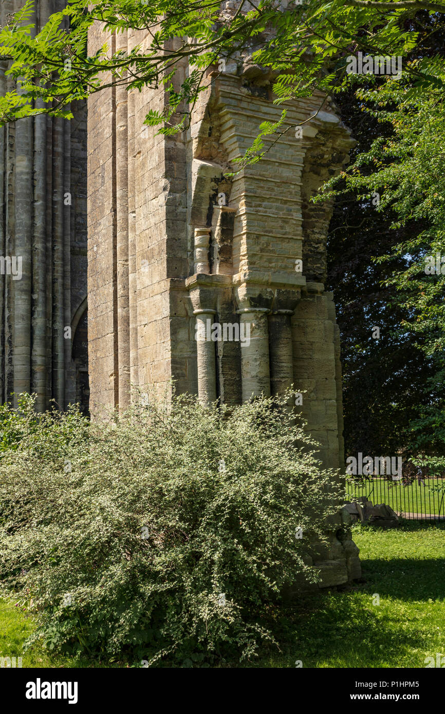 The ruined part of Malmesbury Abbey and its gardens, Wiltshire, UK Stock Photo