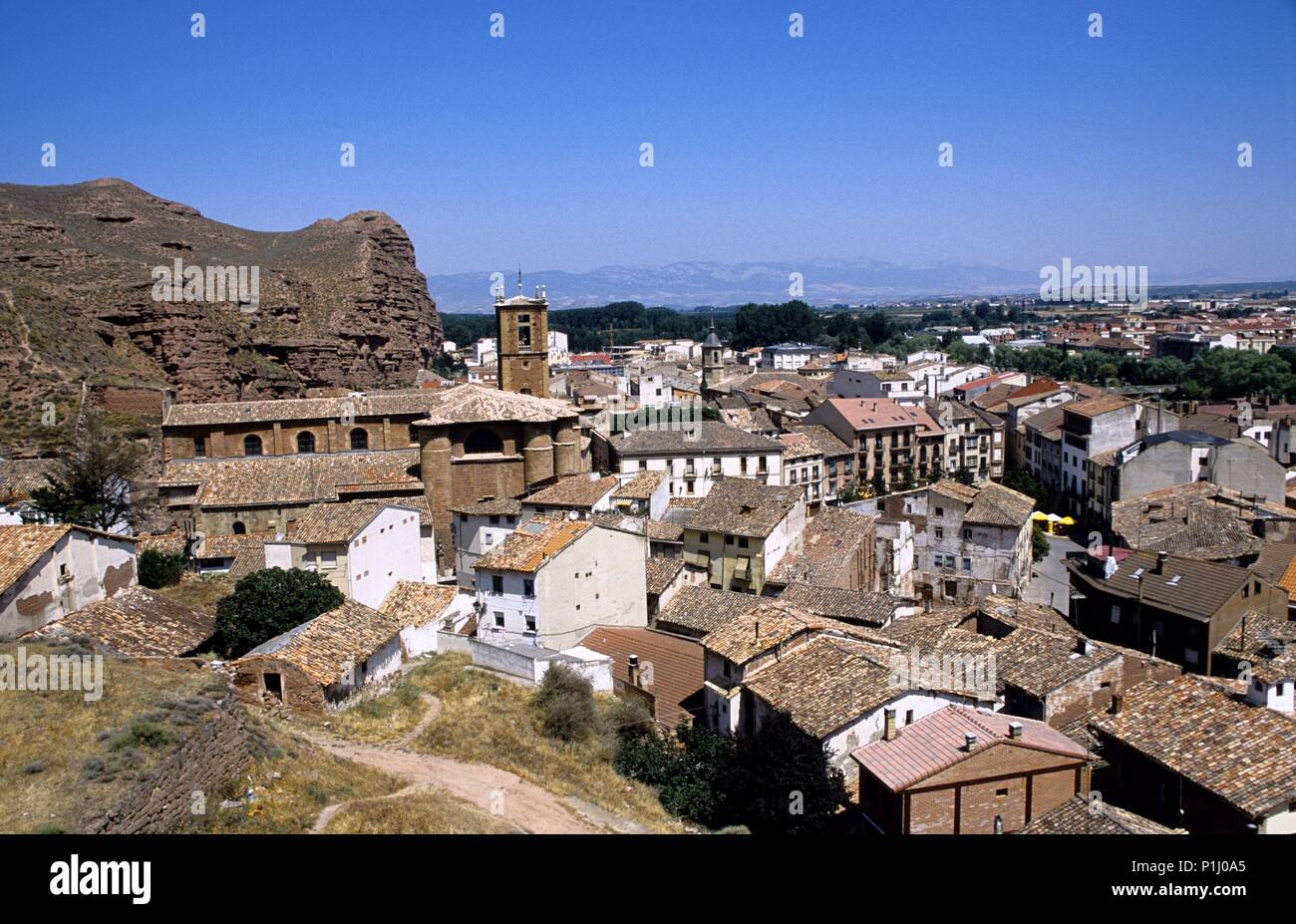 Nájera; vista del pueblo y monasterio de Santa María la Real (Camino de Santiago). Stock Photo