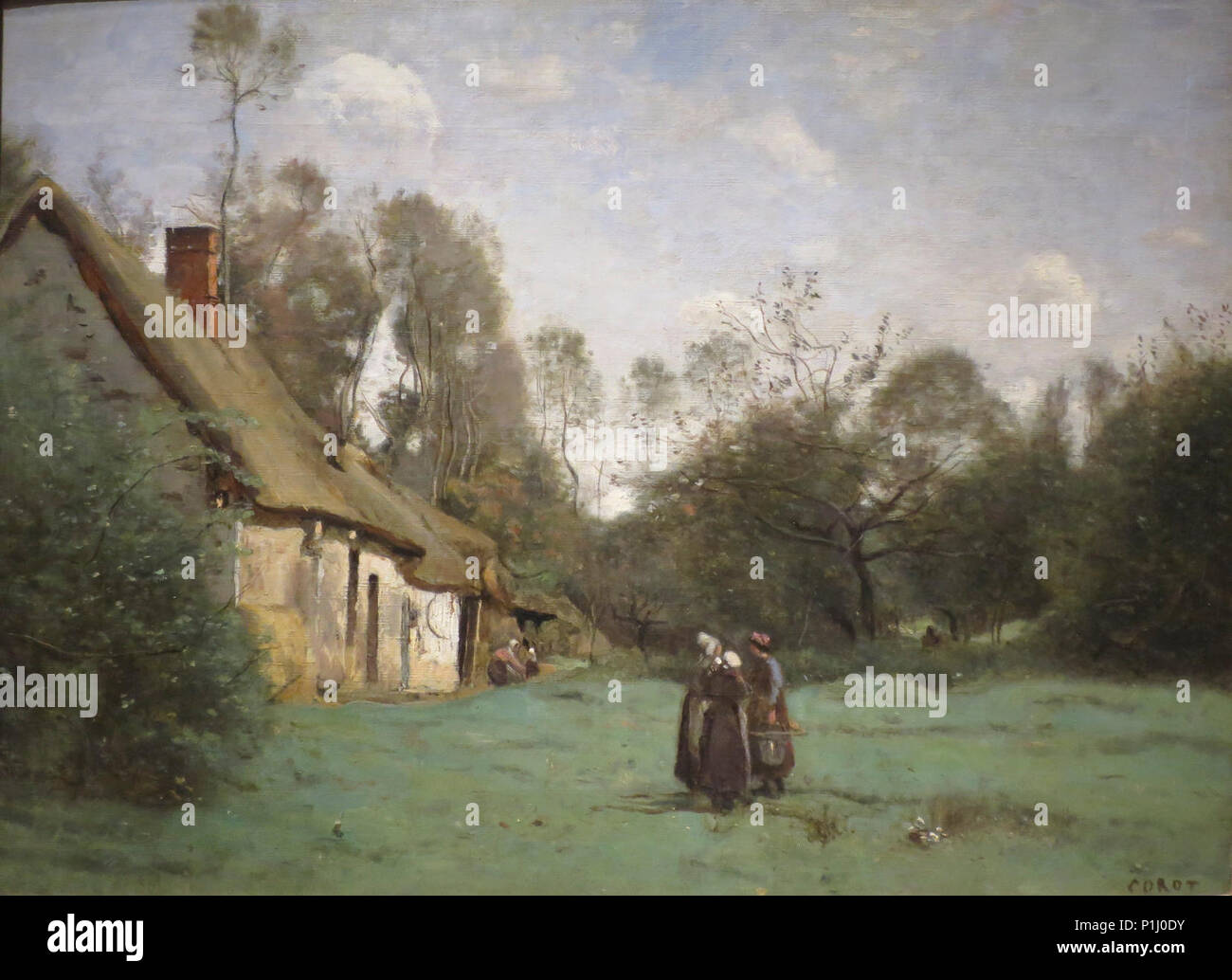 'Thatched Cottage in Normandy' by Corot, Norton Simon Museum Stock
