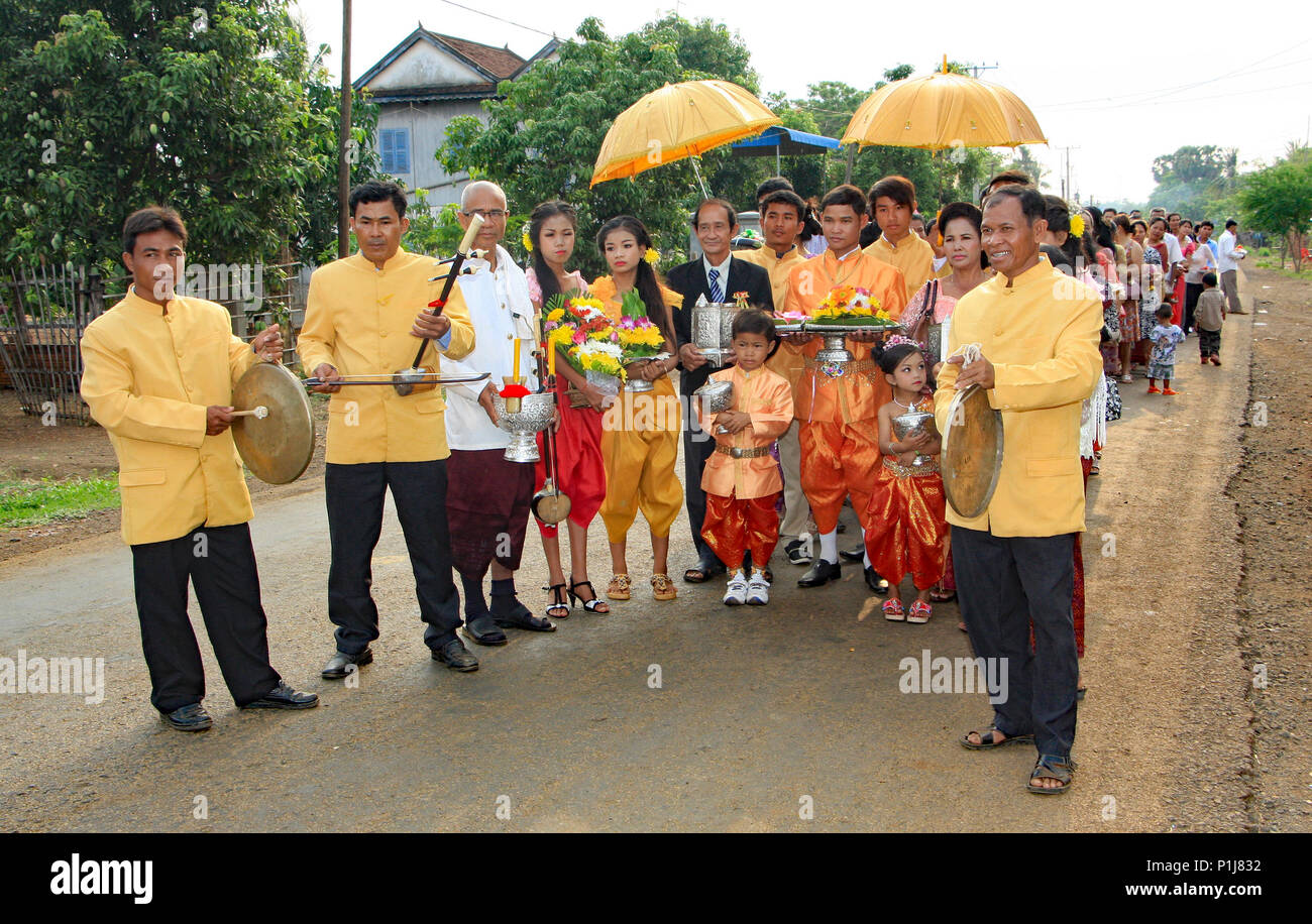 At 6 AM the groom's procession together with musicians prepare to depart for the wedding at the bride's home. Stock Photo