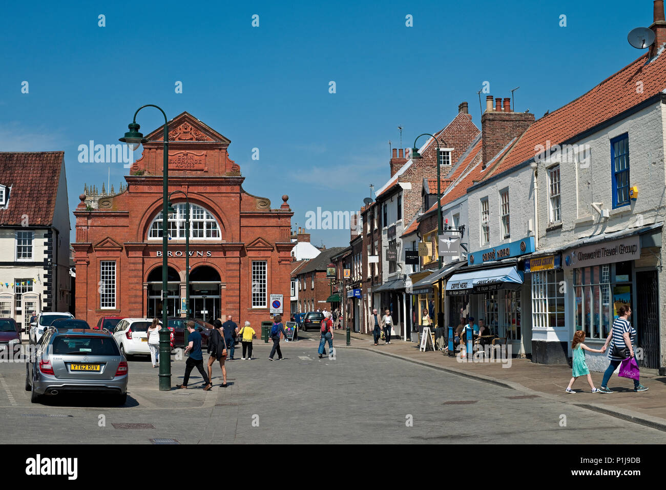 Shops stores in the town centre in spring Ladygate Beverley East Yorkshire England UK United Kingdom GB Great Britain Stock Photo