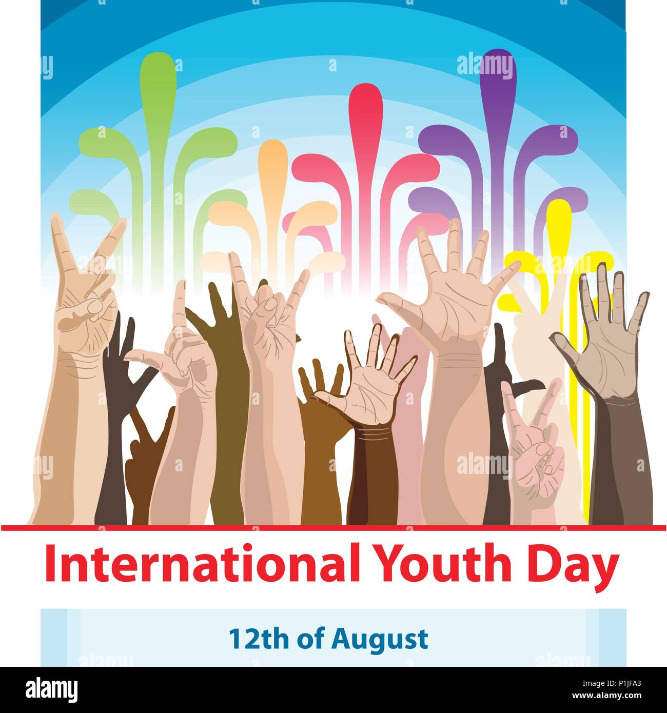 International Youth day,12 August, Hand Drawn Sketch Vector illustration. Stock Vector