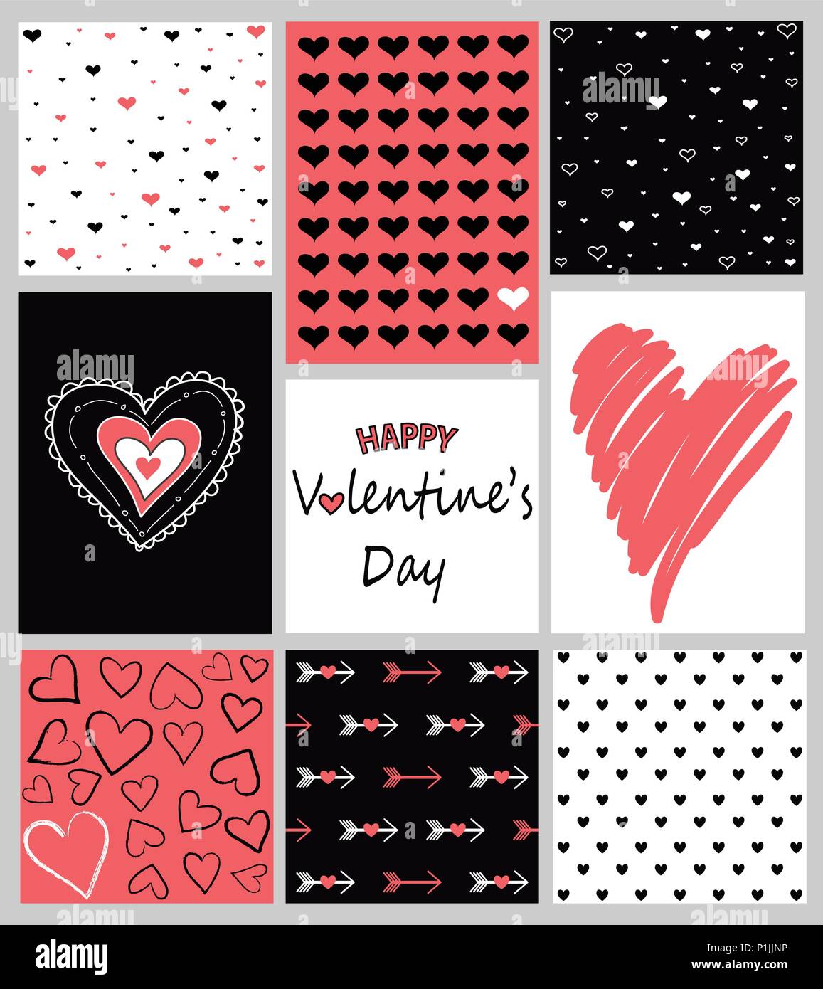 Vector set of Valentine’s Day hand drawn posters Stock Vector Image