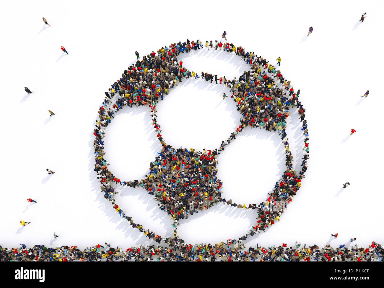 Many people together in a soccer ball shape. 3D Rendering Stock Photo