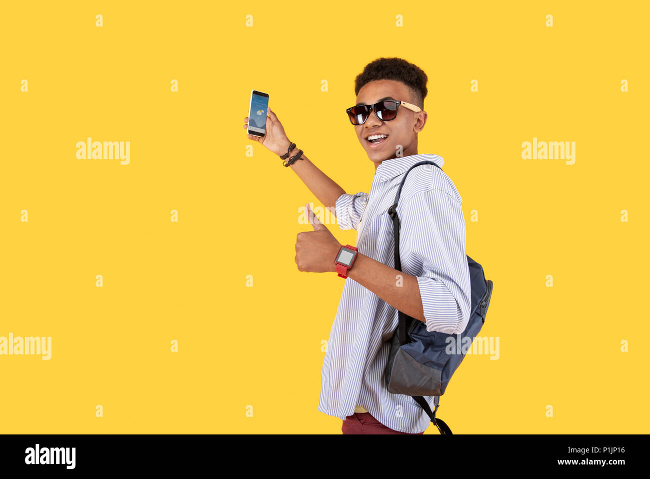 Joyful positive man showing OK gesture Stock Photo