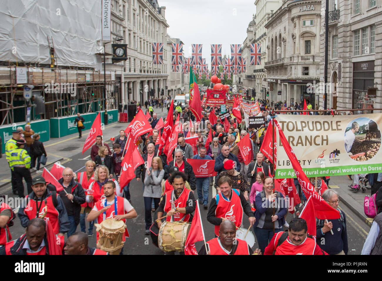 TUC march and rally 2018. Thousands of people march through London to demand a new deal for working people.  Featuring: Atmosphere, View Where: London, England, United Kingdom When: 12 May 2018 Credit: Wheatley/WENN Stock Photo