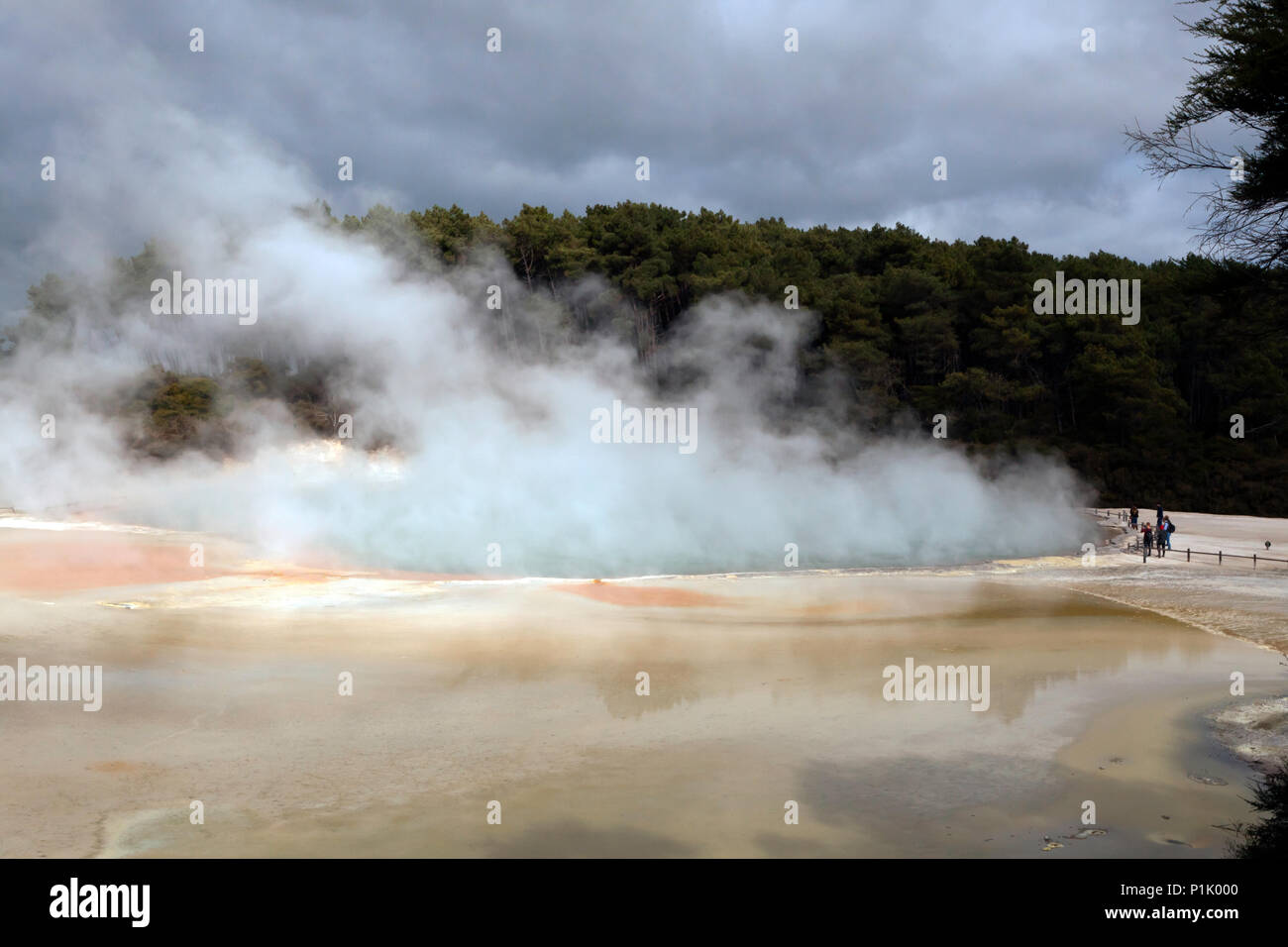 View of the Champagne Pool  in the Waiotapu geothermal area in the North Island of New Zealand Stock Photo