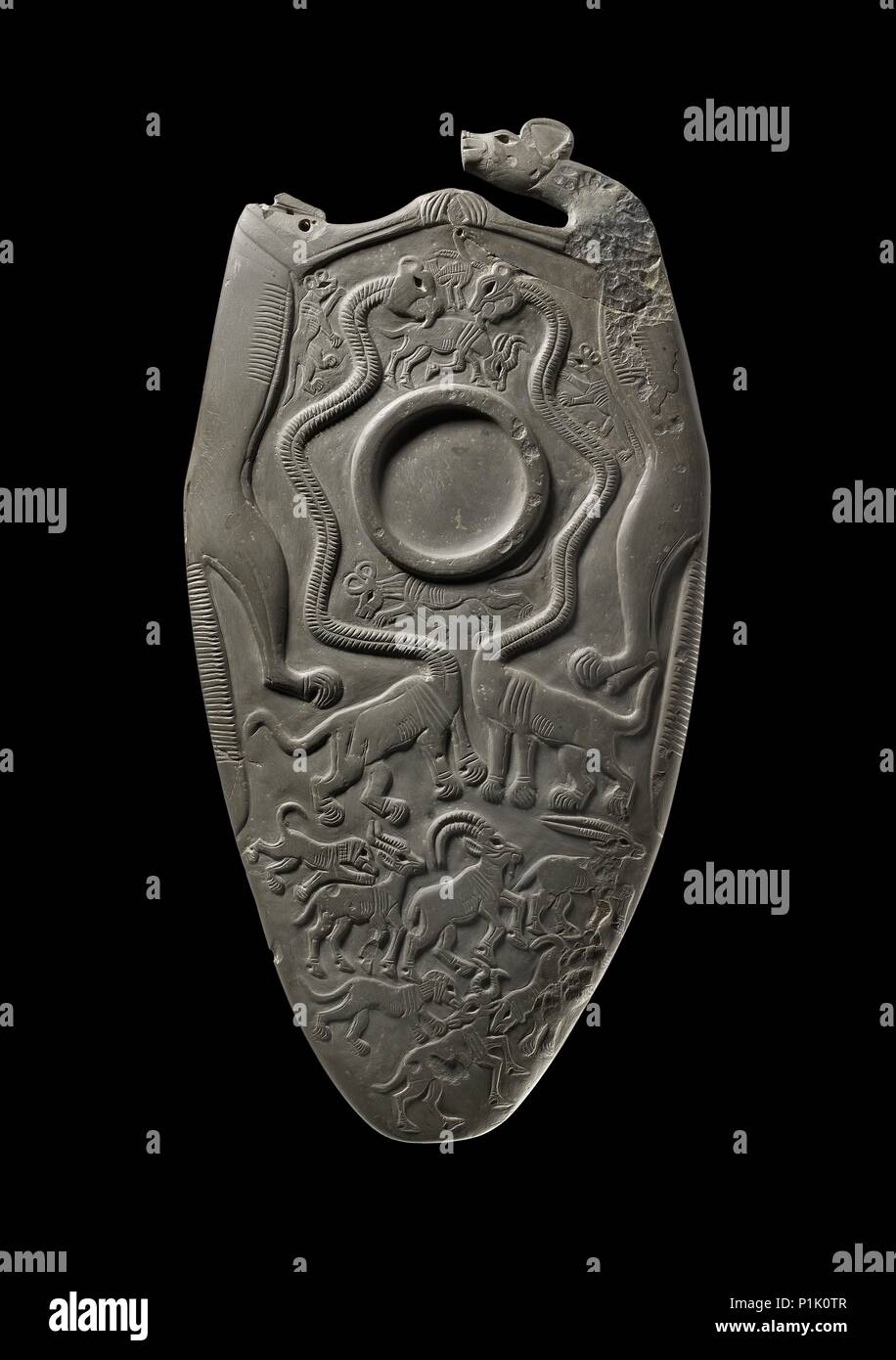 Siltstone palette (The Two Dog Palette), Predynastic - Early Dynastic,  c3300 - 3100 BC. Artist: Unknown. Stock Photo