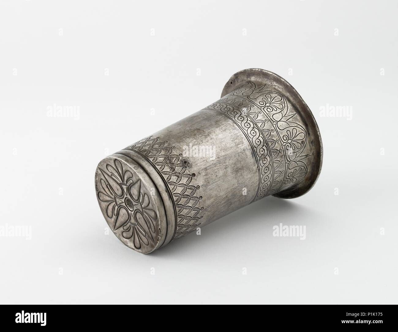 Silver beaker with incised decoration, 5th century BC. Artist: Unknown. Stock Photo
