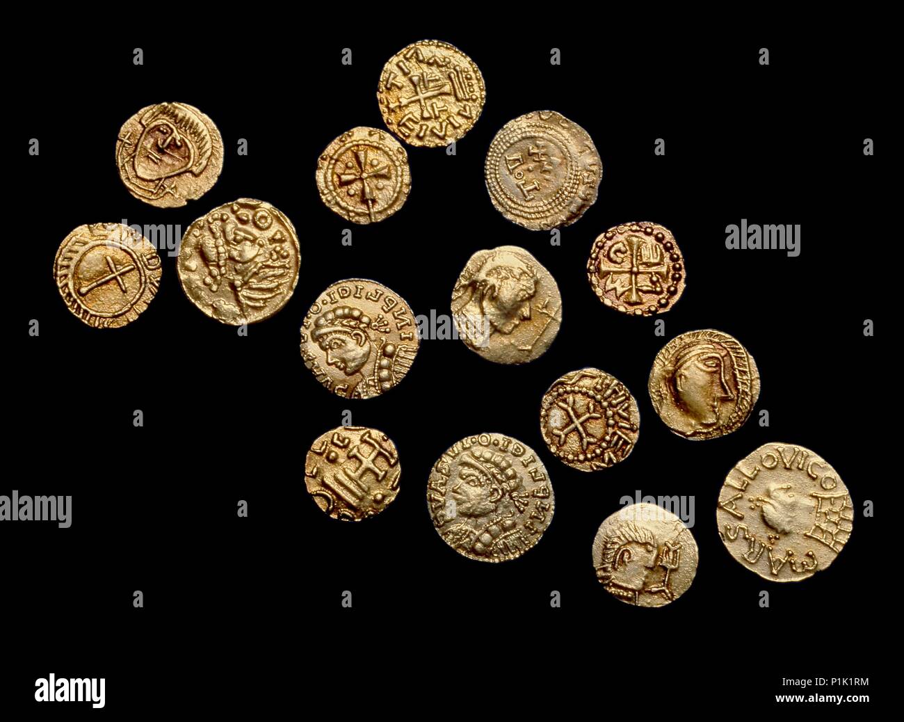 Complete non-local Anglo-Saxon Coin Hoard (The Crondall Hoard), 7th century. Artist: Unknown. Stock Photo