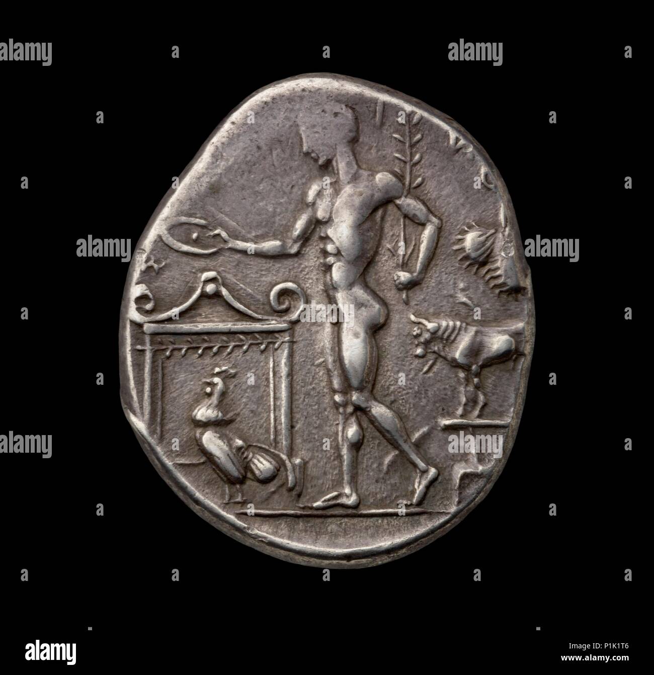 Ancient Greek silver coin, 450 BC. Artist: Unknown. Stock Photo