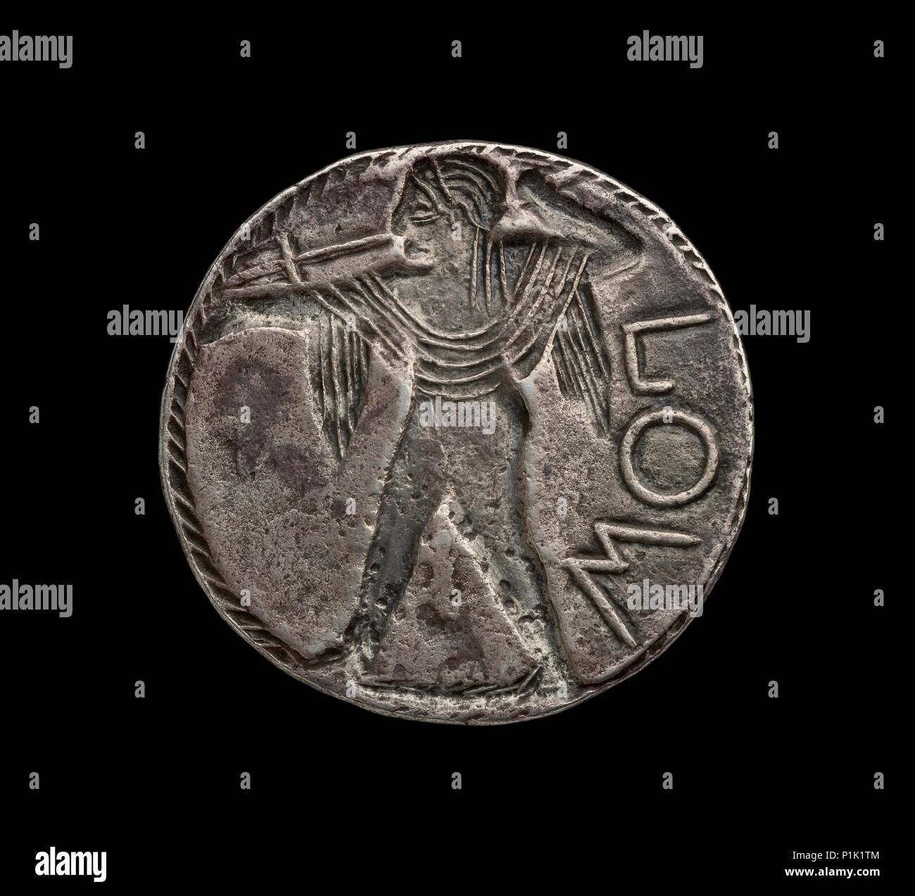 Ancient Greek incuse silver coin, 510 - 530. Artist: Unknown. Stock Photo