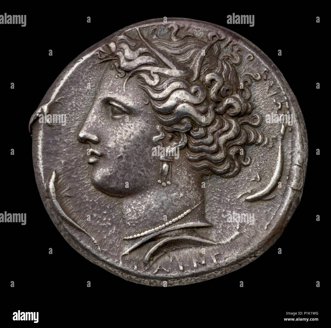 Ancient Greek silver coin, 404 BC-390 BC. Artist: Unknown. Stock Photo