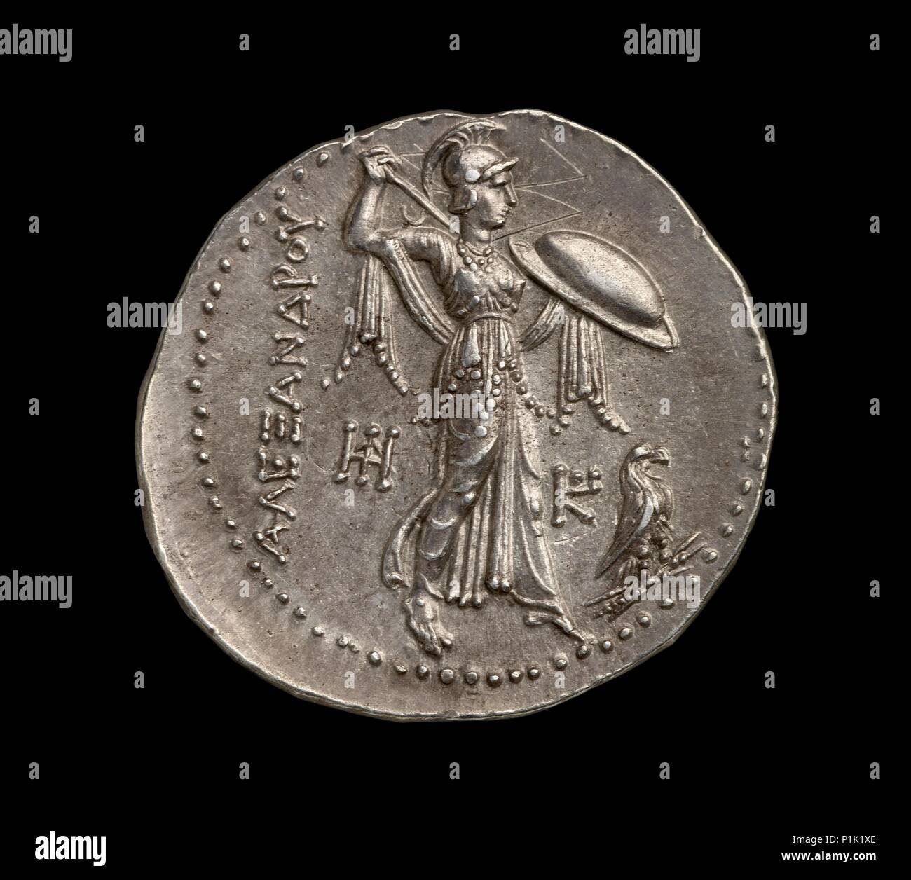 Ancient Greek (Ptolemaic) silver coin, 295 BC.  Dimension: diameter: 31 mmweight: 15.68 gdie-axis: 12 o'clock Stock Photo