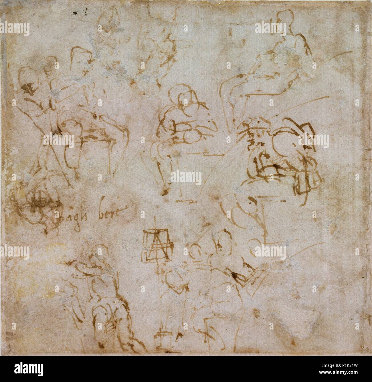 Eight small Figure Studies, c1490-1560. Artist: Michelangelo Buonarroti. Stock Photo