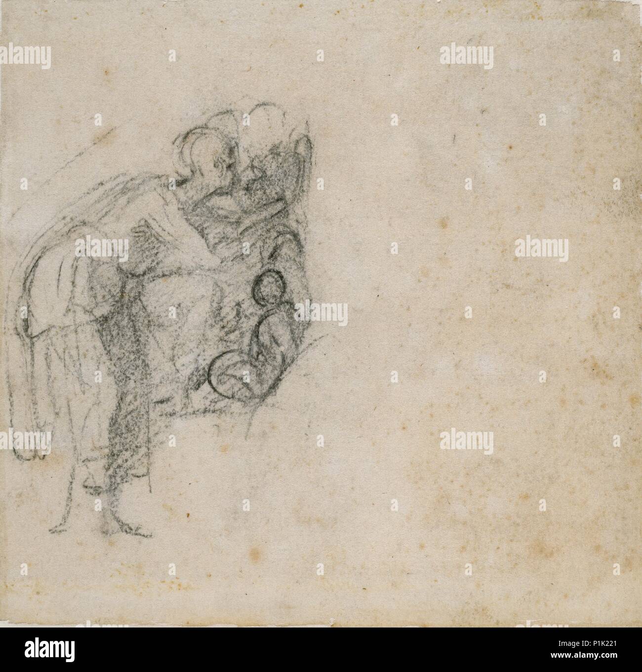 Page from a Sketch Book: A Woman in black, c1490-1560. Artist: Michelangelo Buonarroti. Stock Photo