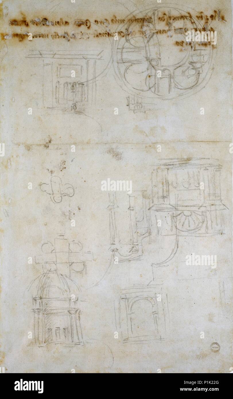 Sketch showing Studies for St Peter's, c1490-1560. Artist: Michelangelo Buonarroti. Stock Photo
