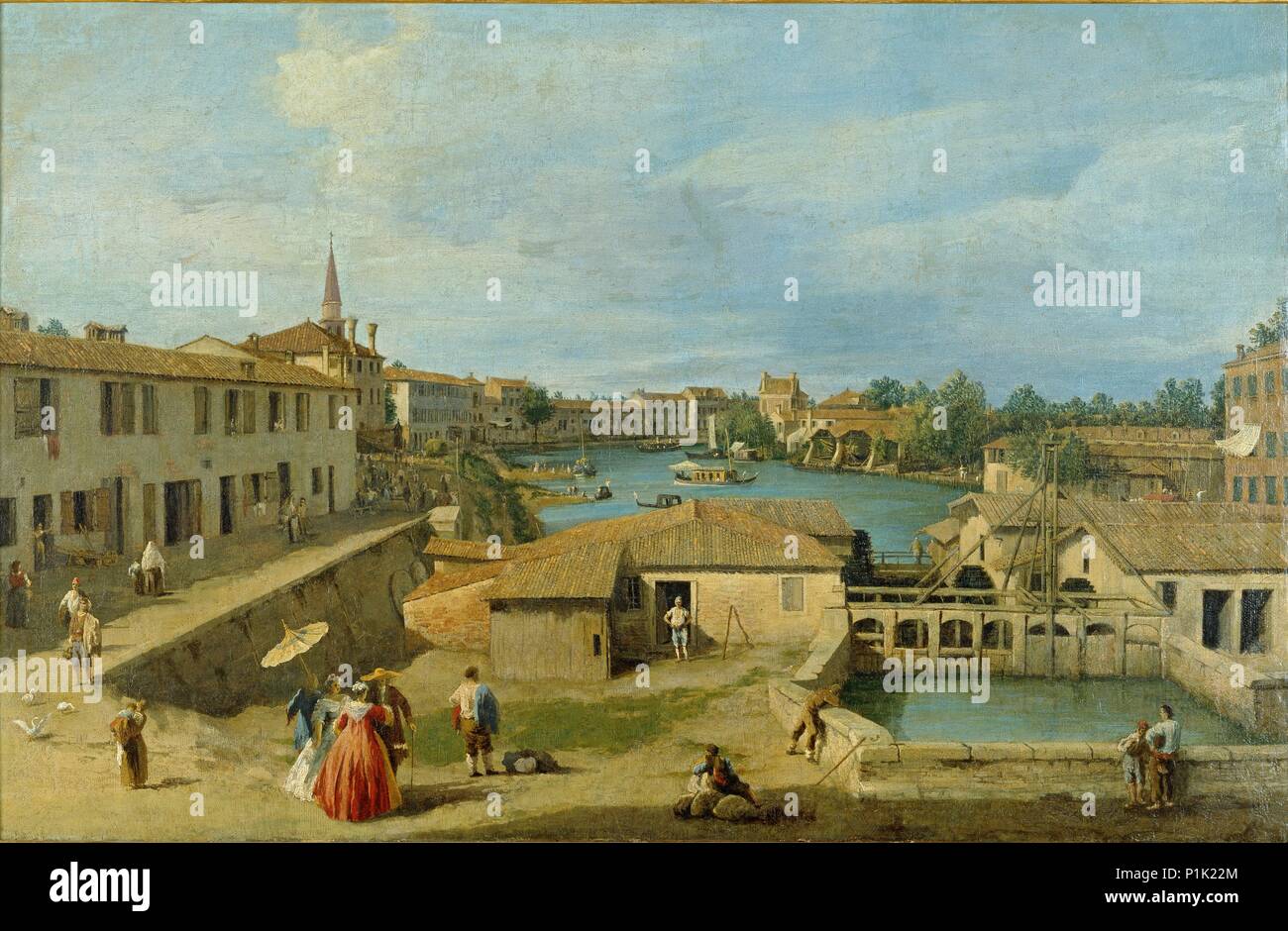 A View of Dolo on the Brenta Canal, c1725-1729. Artist: Canaletto. Stock Photo