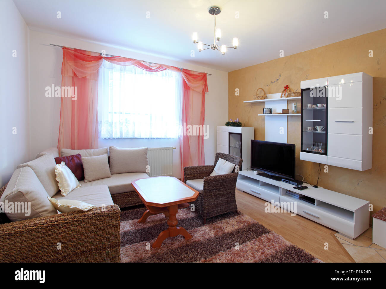 Beautiful living room with fireplace Stock Photo