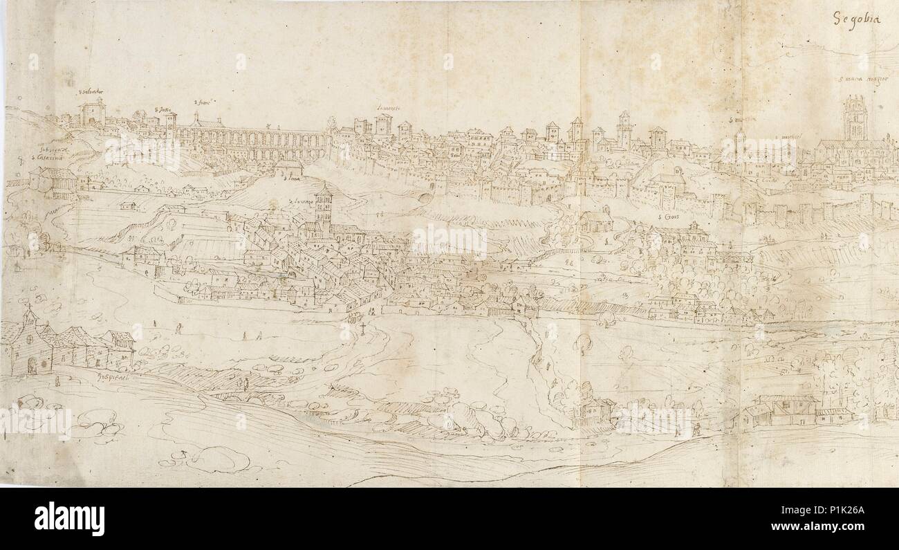 Panoramic View of Segovia from the East, c1560-1570. Artist: Anthonis van den Wyngaerde. Stock Photo